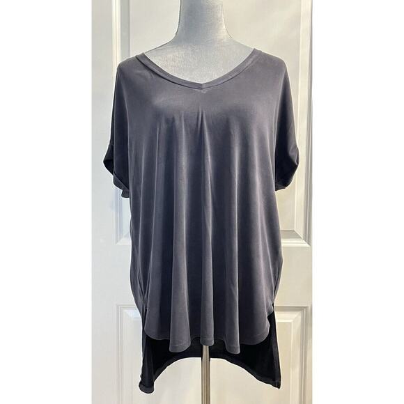 Cherish Boxy V Neck Tunic Top Blouse Boho Short Sleeve Basic Sz L Preppy Soft - Picture 1 of 6